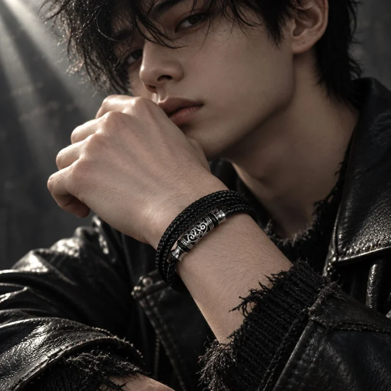 Men’s Black Braided Ornate Barrel Bracelet — second view