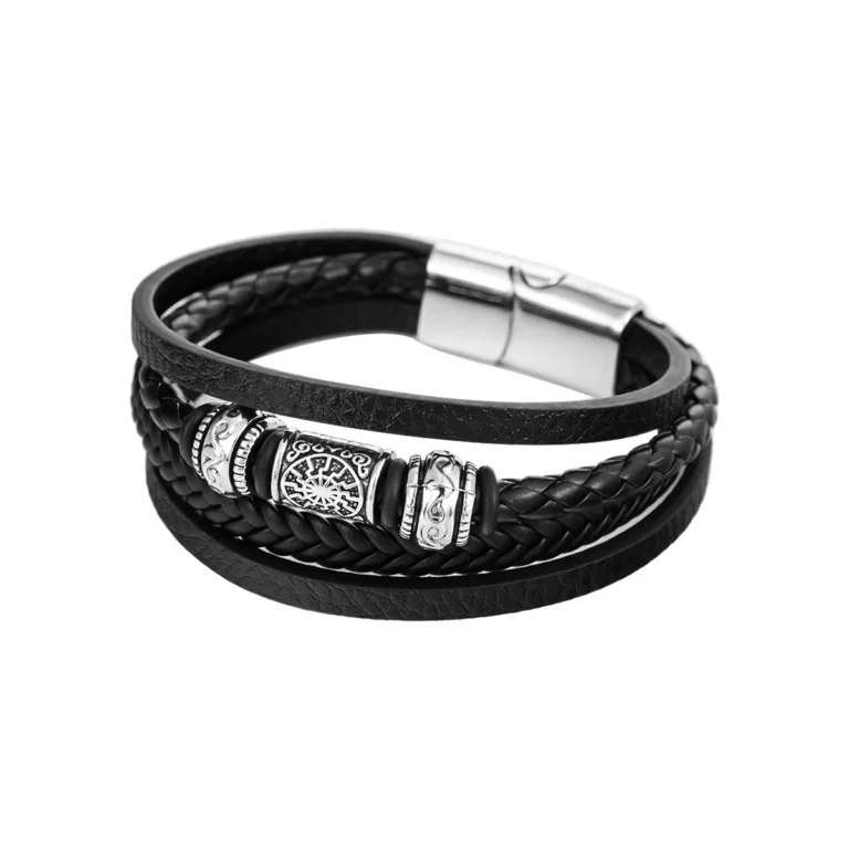 Men’s Black Braided Textured Bar Bracelet — product view
