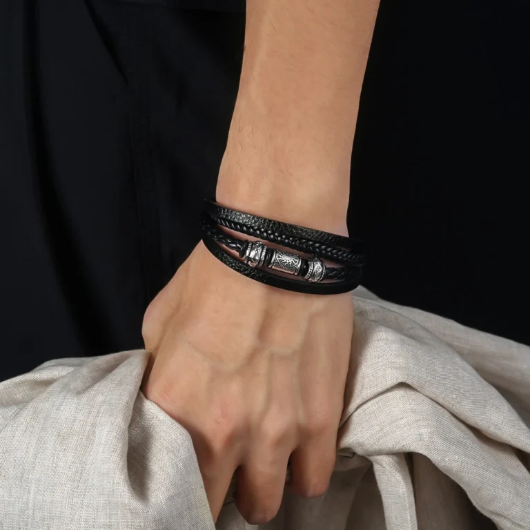 Men’s Black Braided Textured Bar Bracelet — second view
