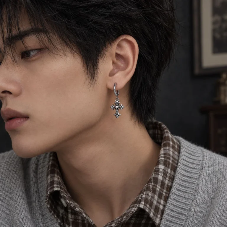 Men’s Fleur De Lis Drop Hoop Earring — second view