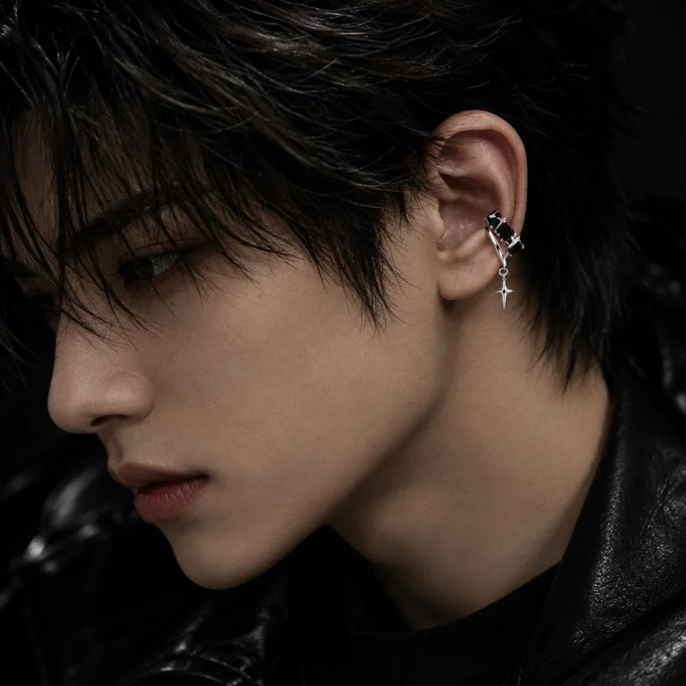 Men’s Black Accent Star Charm Hoops — second view