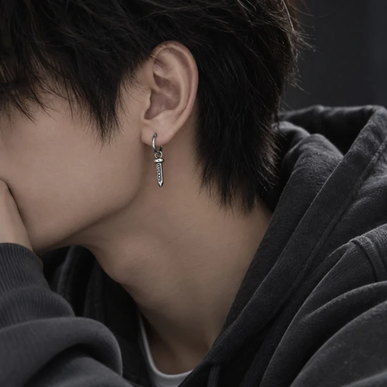 Men’s Dagger Pendant Hoop Earring — second view