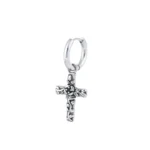 Men’s Engraved Cross Drop Hoop Earring — main view thumbnail