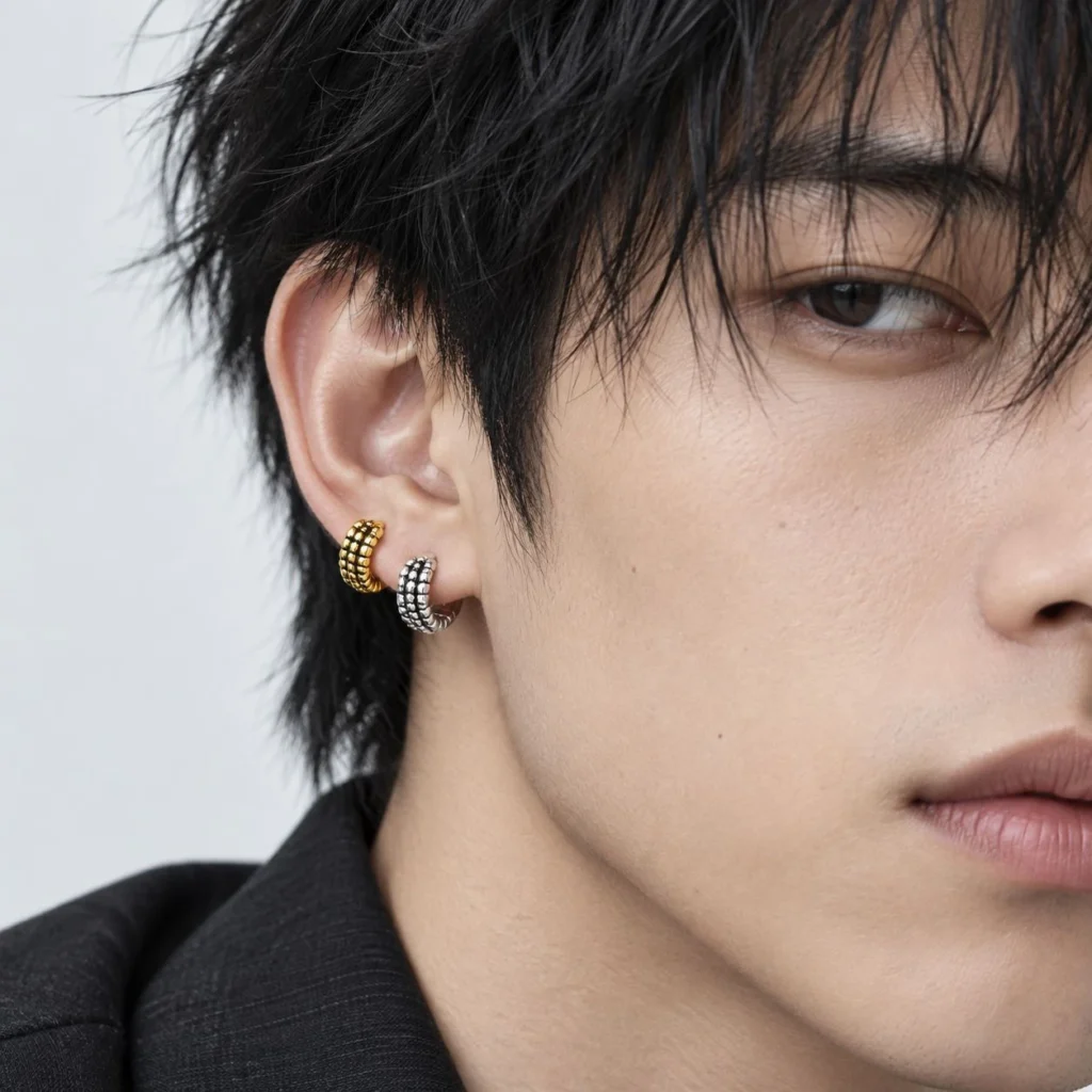 Men’s Textured Multi Row Hoop Earrings — second view