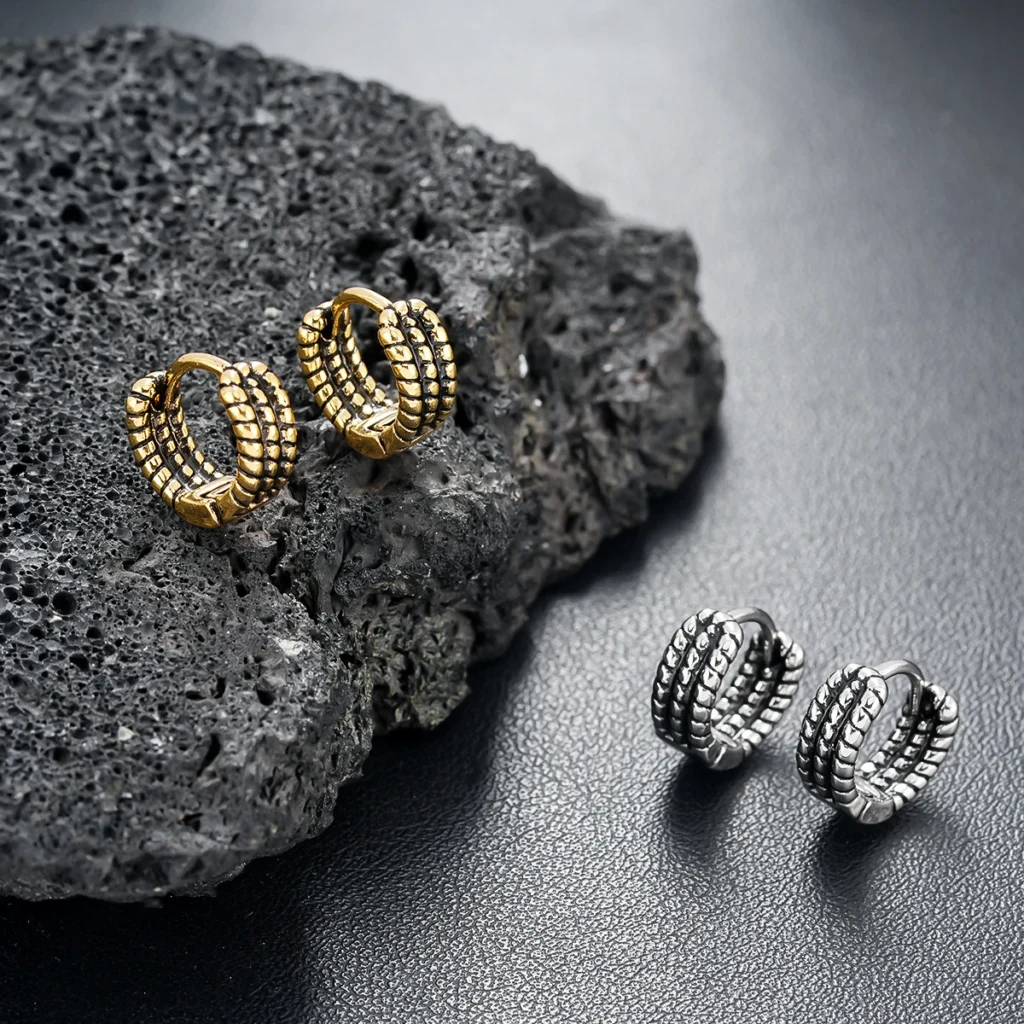 Men’s Textured Multi Row Hoop Earrings — size reference