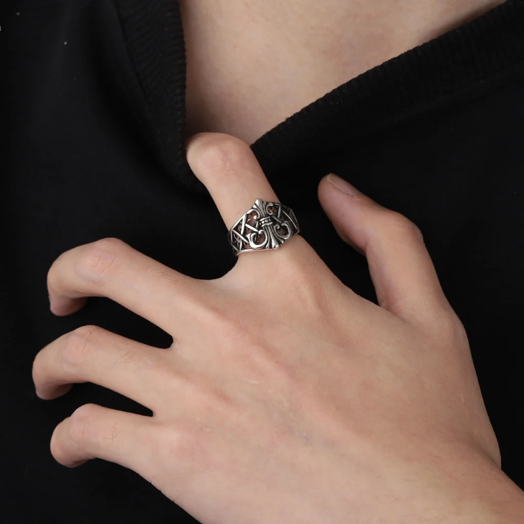 Men’s Ornate Scroll Open Band Ring — second view