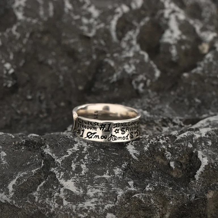 Men’s Engraved Script Open Band Ring — second view
