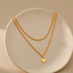 Gold Tone Double Layer Heart Charm Necklace — second view thumbnail