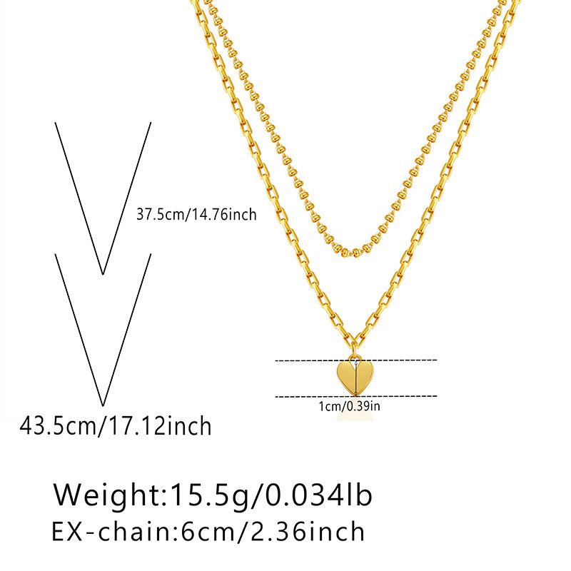 Gold Tone Double Layer Heart Charm Necklace — size reference