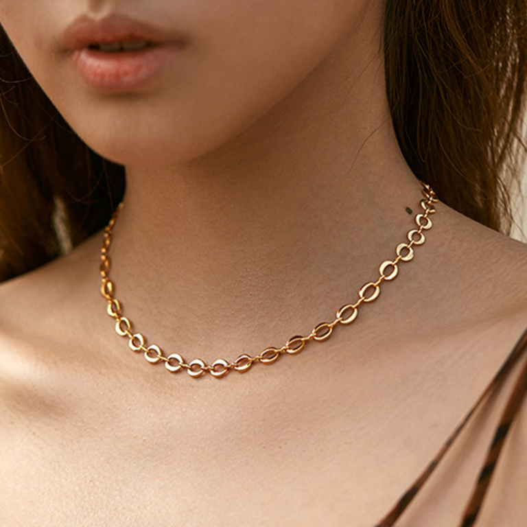 Gold Tone Small Oval Link Necklace — second view
