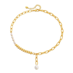 Gold Tone Asymmetric Pearl Look Chain Necklace — main view thumbnail