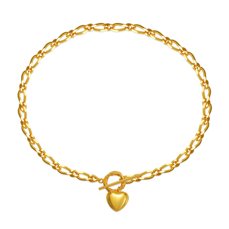 Gold Tone Oval Link Heart Toggle Necklace