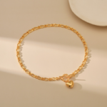 Gold Tone Oval Link Heart Toggle Necklace — second view thumbnail