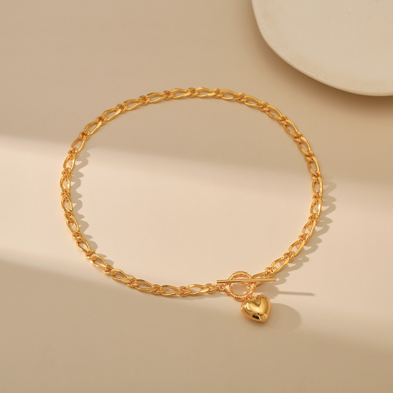 Gold Tone Oval Link Heart Toggle Necklace — second view