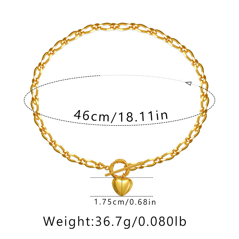 Gold Tone Oval Link Heart Toggle Necklace — size reference