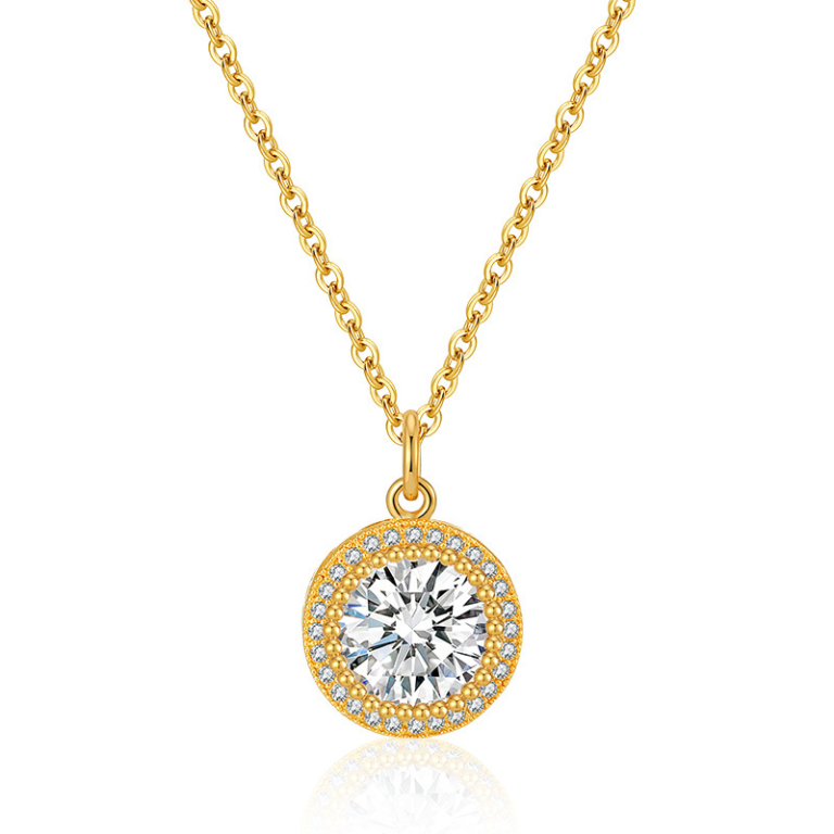 Gold Tone Round Halo Pendant Necklace — product view