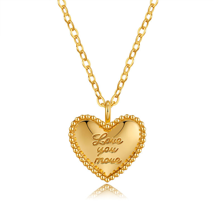 Gold Tone Inscribed Heart Pendant Necklace — product view