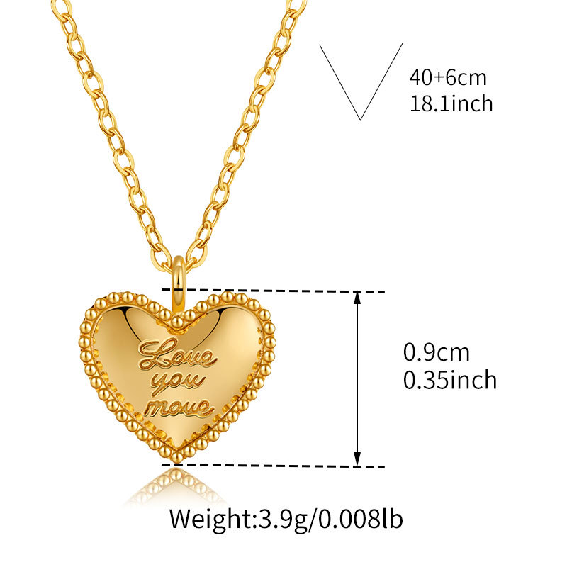 Gold Tone Inscribed Heart Pendant Necklace — size reference