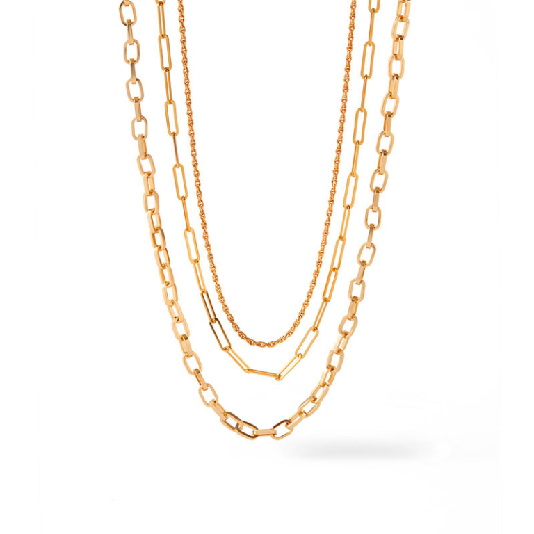 Gold Tone Layered Mixed Chain Necklace — product view