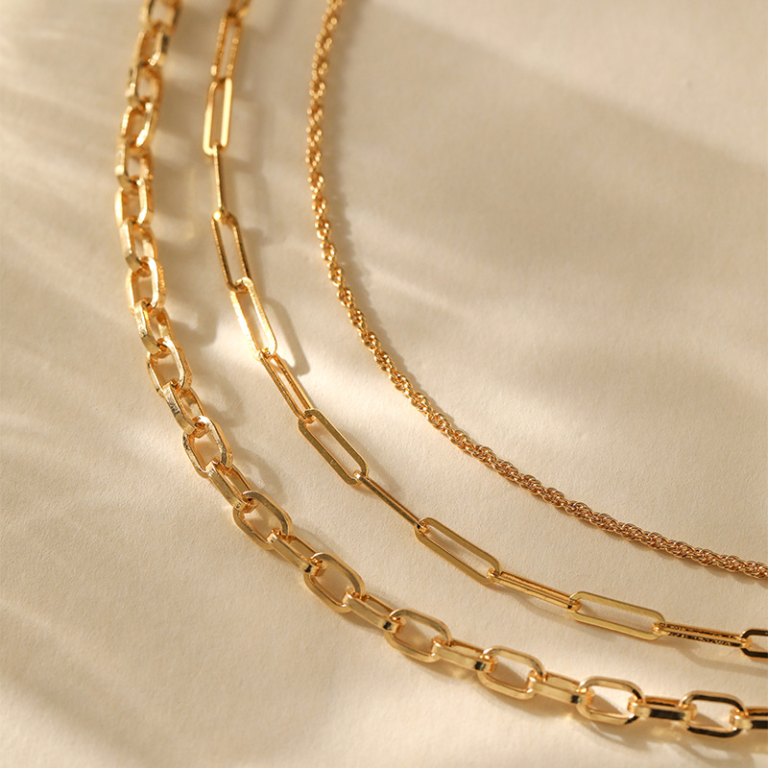 Gold Tone Layered Mixed Chain Necklace — second view