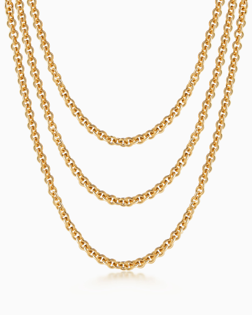 Gold Tone Three Strand Chain Necklace — product view