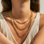Gold Tone Three Strand Chain Necklace — second view thumbnail