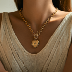Gold Tone Textured Heart Toggle Necklace — second view thumbnail