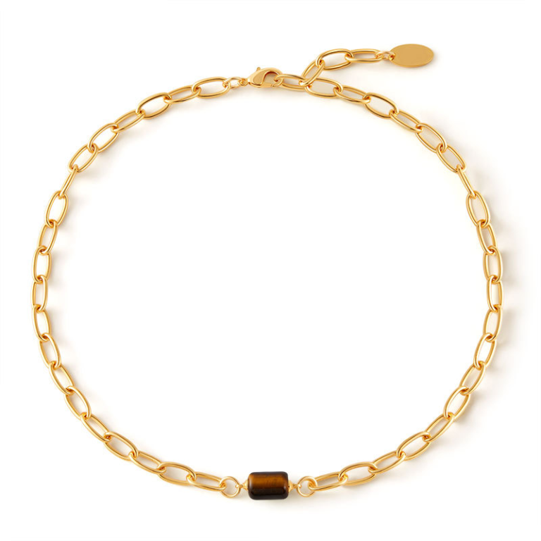 Gold Tone Oval Link Black Accent Necklace — product view