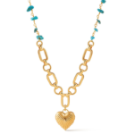 Gold Tone Teal Bead Heart Pendant Necklace — main view thumbnail