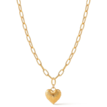 Gold Tone Ribbed Heart Paperclip Chain Necklace — main view thumbnail