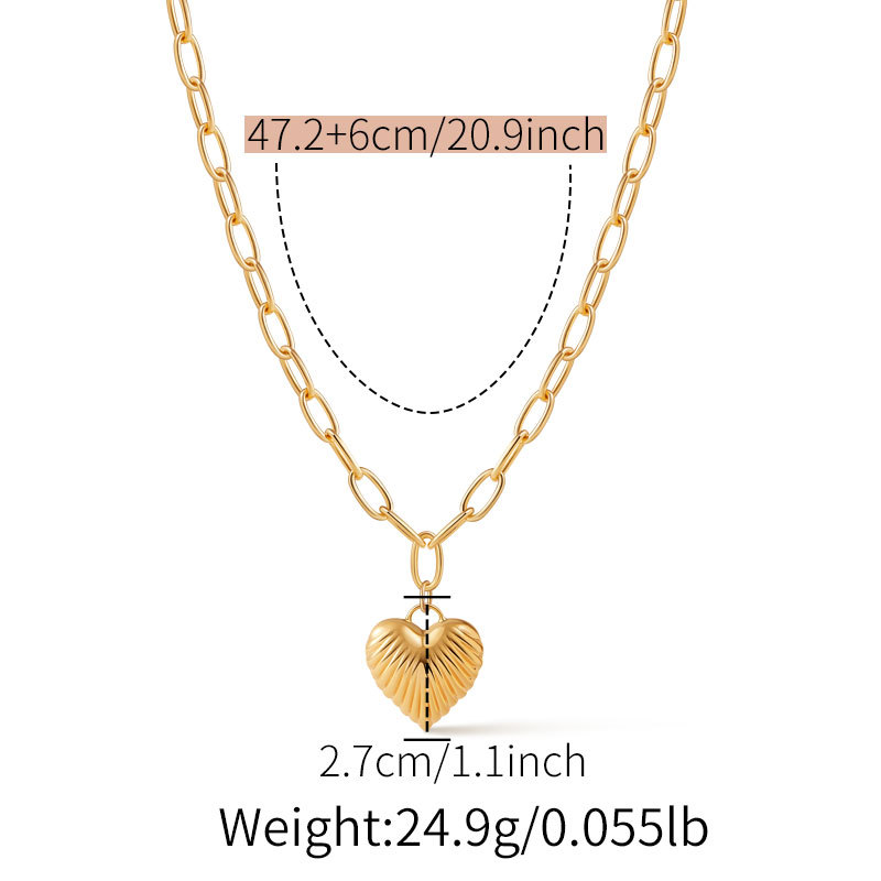 Gold Tone Ribbed Heart Paperclip Chain Necklace — size reference