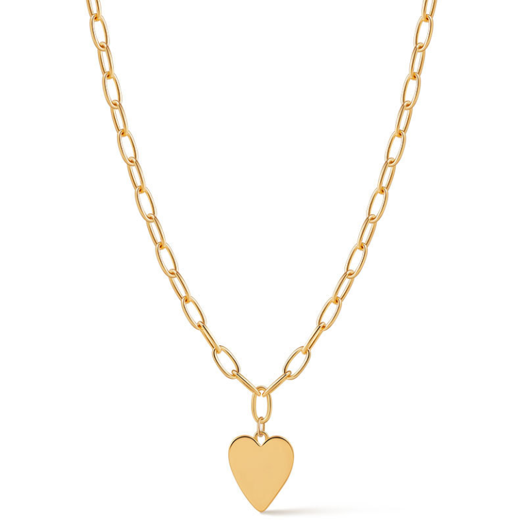 Gold Tone Smooth Heart Paperclip Chain Necklace — product view