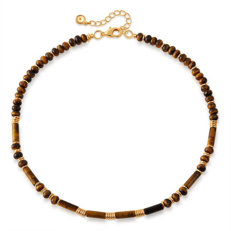 Gold Tone Brown Bead Bar Necklace — product view