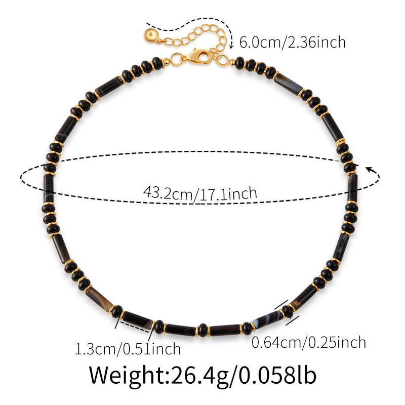 Gold Tone Black Bead Bar Necklace — size reference
