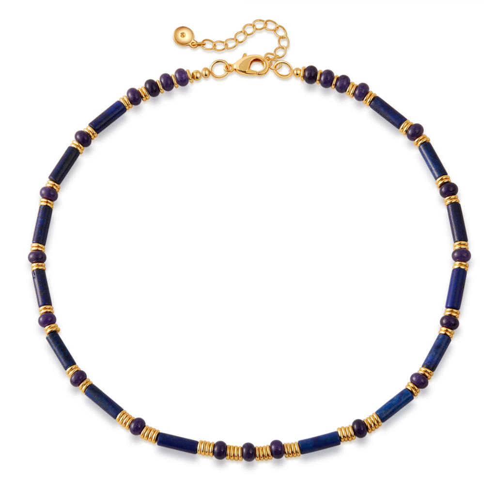 Gold Tone Navy Bead Bar Necklace — product view