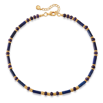Gold Tone Navy Bead Bar Necklace — main view thumbnail