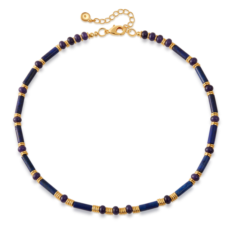 Gold Tone Navy Bead Bar Necklace — product view