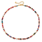 Gold Tone Multicolor Bead Necklace — main view thumbnail