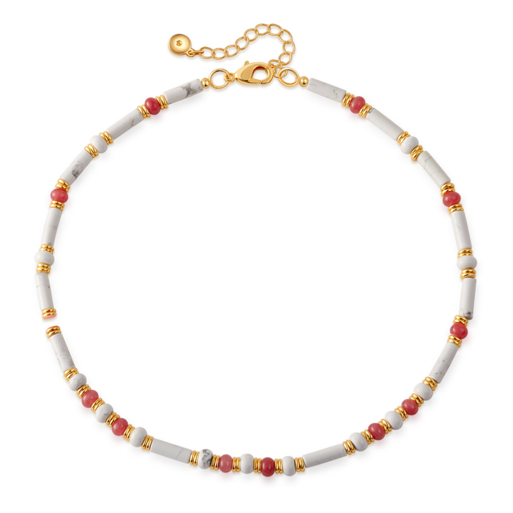 Gold Tone White and Multicolor Bead Necklace — product view