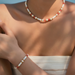 Gold Tone White and Multicolor Bead Necklace — second view thumbnail