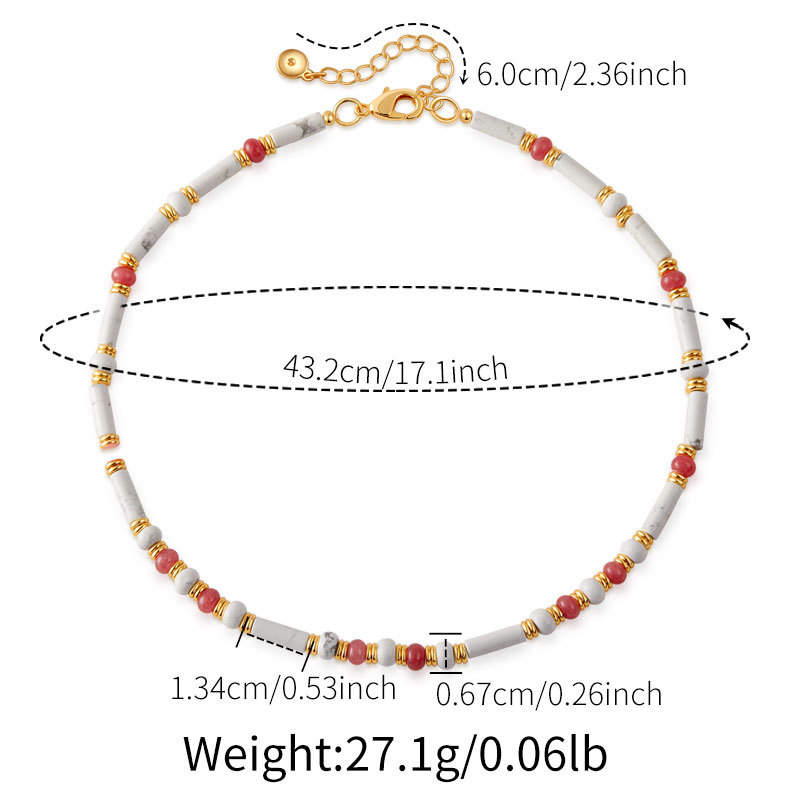 Gold Tone White and Multicolor Bead Necklace — size reference