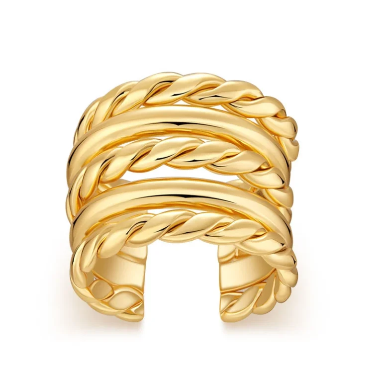 Gold Tone Twisted Multi Row Open Ring — product view