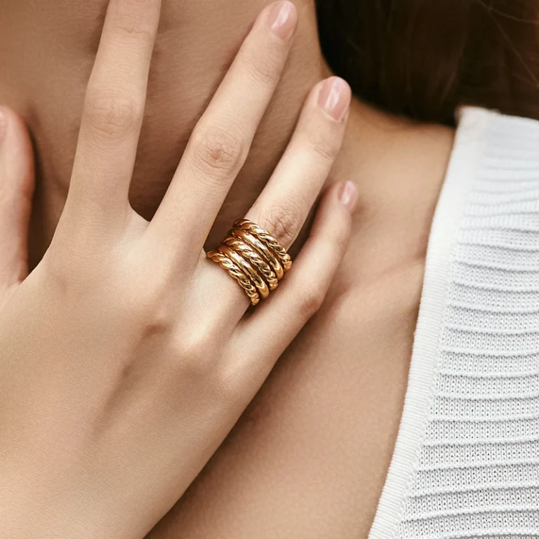 Gold Tone Twisted Multi Row Open Ring — second view