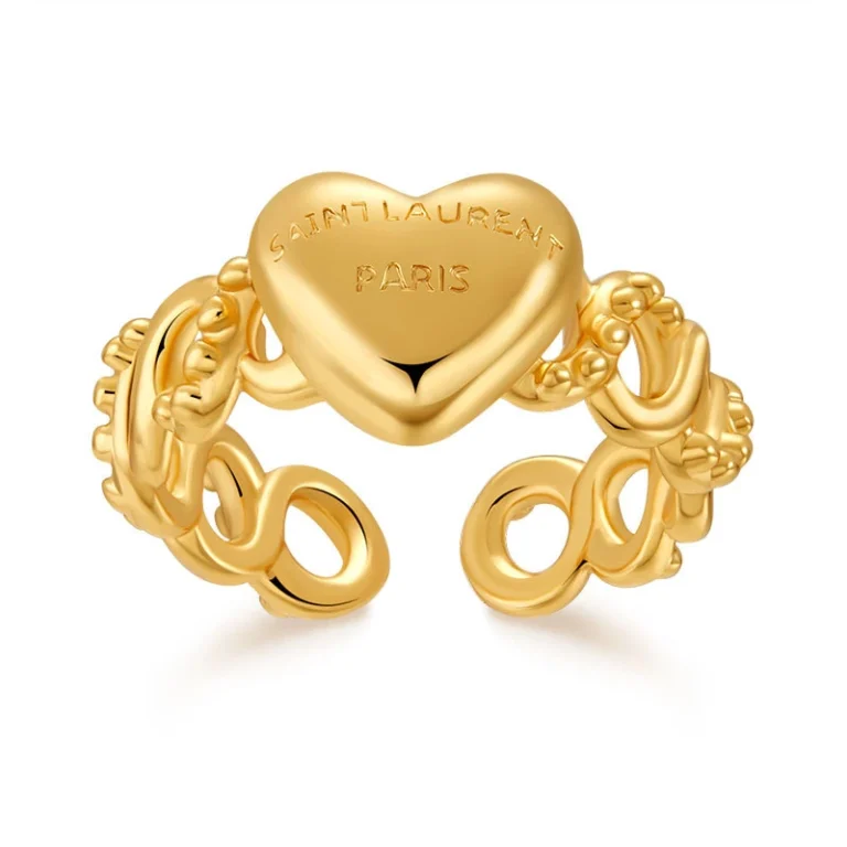 Gold Tone Heart Scroll Open Ring — product view