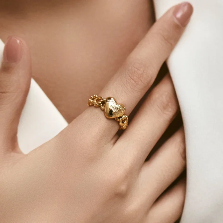 Gold Tone Heart Scroll Open Ring — second view