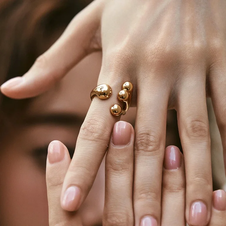 Gold Tone Graduated Bead Open Ring — second view