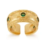 Gold Tone Green Stone Textured Band Ring — main view thumbnail