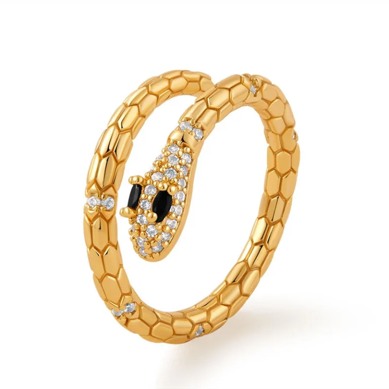 Gold Tone Crystal Snake Open Ring — product view