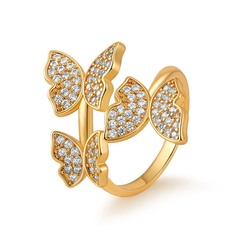 Gold Tone Crystal Butterfly Open Ring — product view