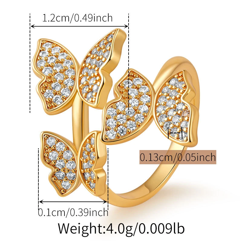Gold Tone Crystal Butterfly Open Ring — size reference